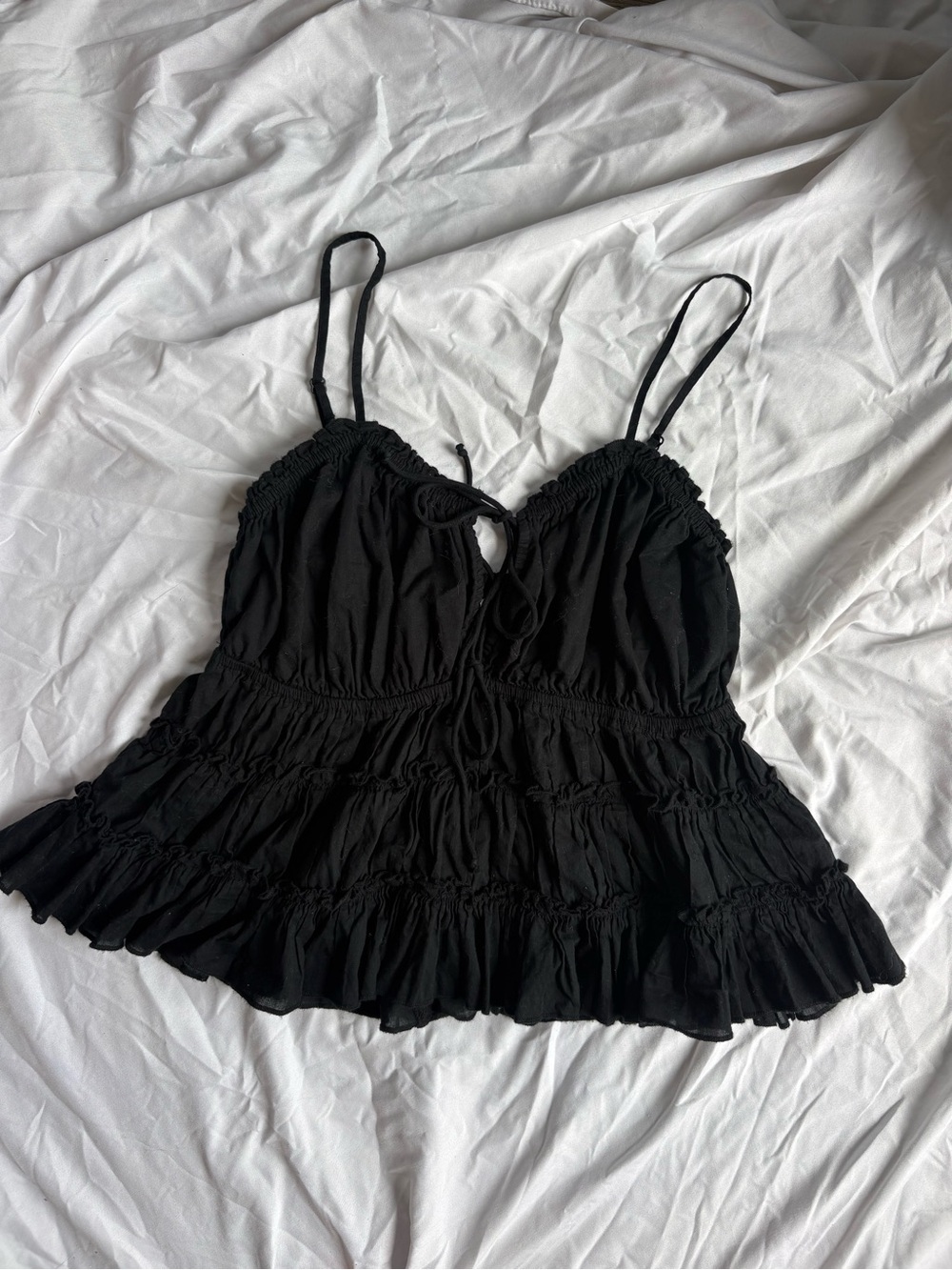 aerie Black Ruffle Tie-Front Camisole Top